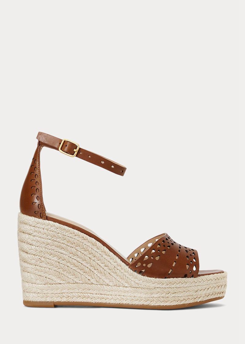 Sandały Lauren Damska Brązowe Haana Perforated Skórzane Espadrille 698275-RKJ